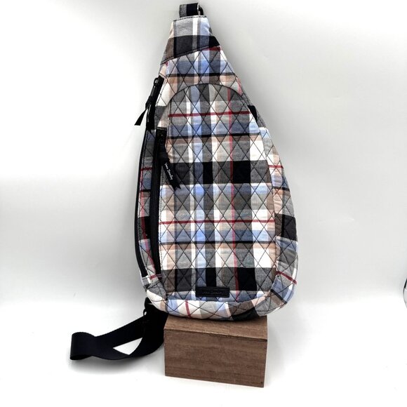 Vera Bradley Essential Sling Backpack Perfectly Plaid Pattern ~ Fall NWOT tan b - Picture 1 of 11